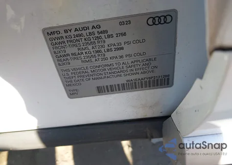 2023 Audi Q5 Premium Plus 45 Tfsi S Line Quattro z USA, uszkodzony, nr VIN WA1EAAFY6P2121288